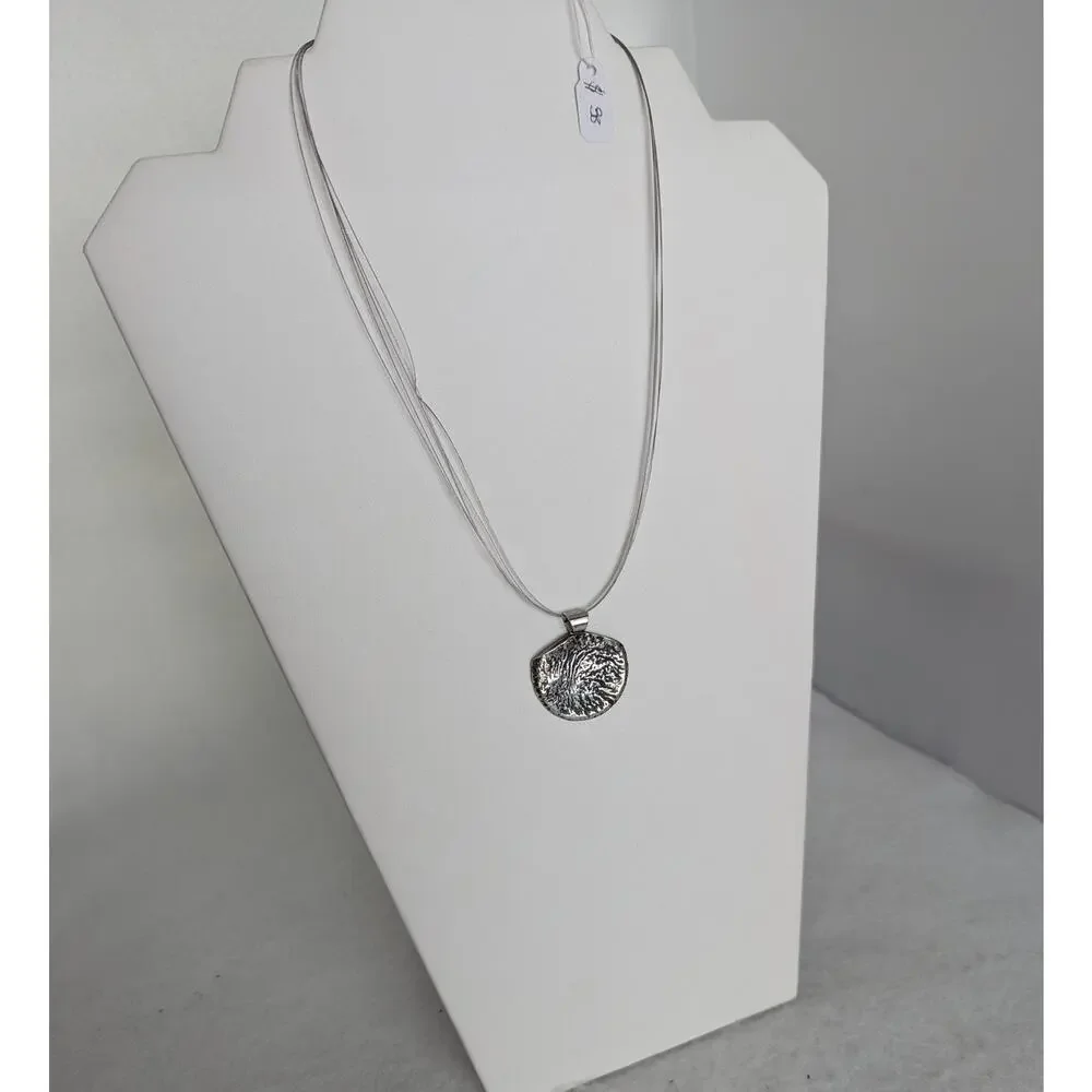 Silver coin pendant Reticulated sterling bail wire necklace 16
